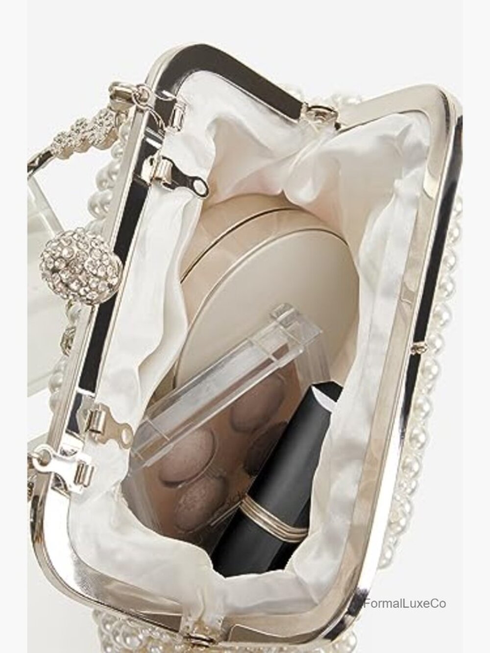 Pearl Beaded Evening Clutch Purse with Detachable Chain for Wedding Party - Picture 4 of 7